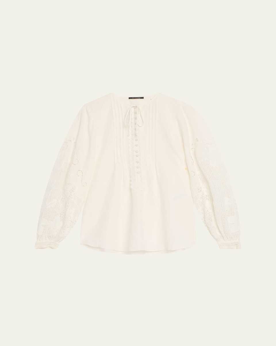 Juni Pintuck Lace-Inset Blous